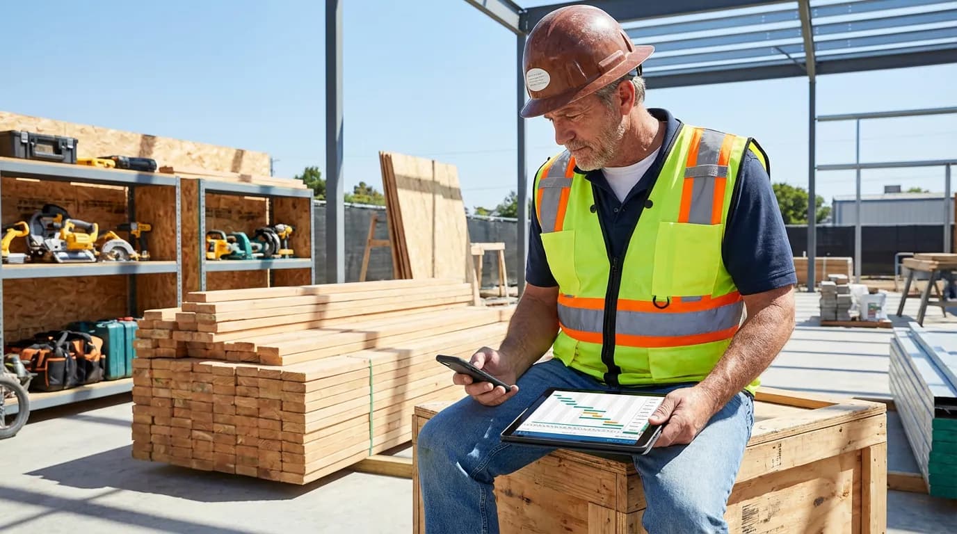 Artisan du bâtiment organisant son planning de chantiers sur tablette