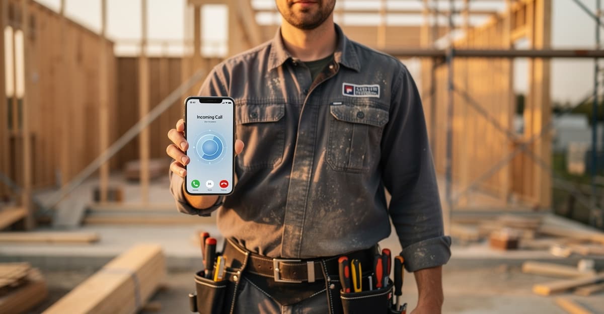 Assistant vocal artisan gérant les appels entrants d'un électricien sur chantier