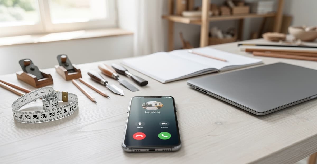 Assistant vocal IA sur smartphone dans un atelier d’artisan, pour gérer et qualifier les appels
