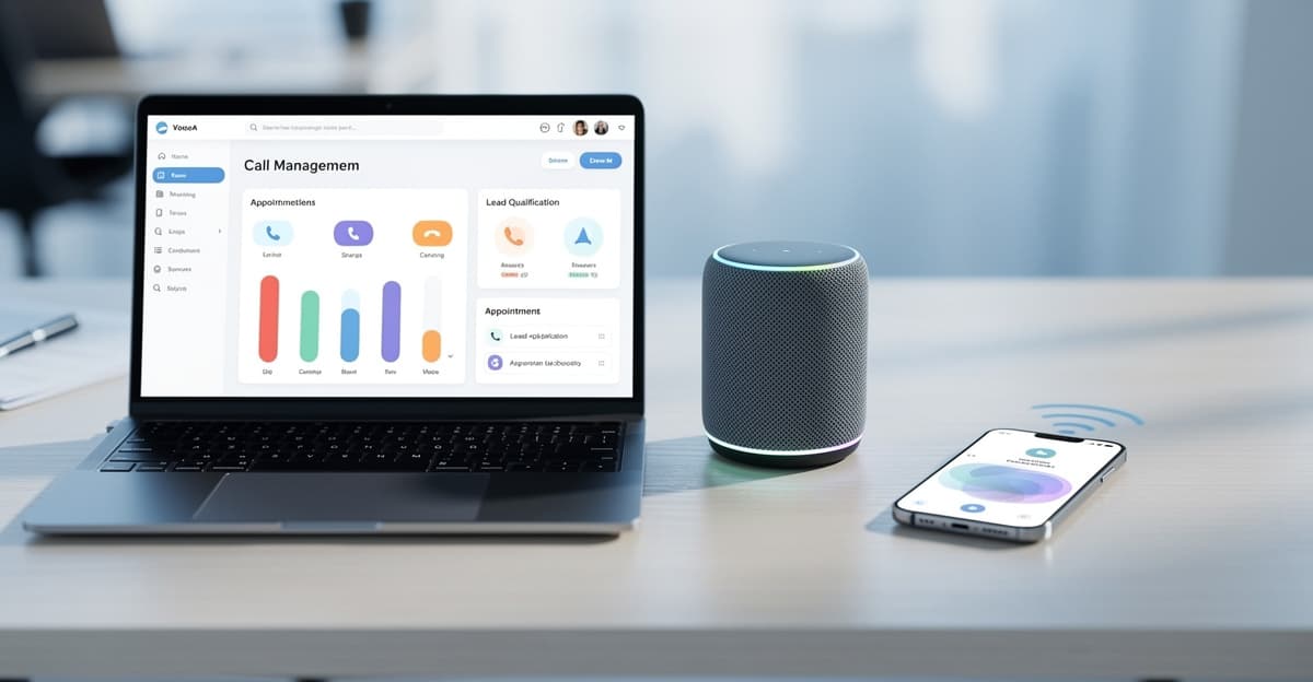 Assistant vocal IA sur un bureau d’entreprise avec gestion des appels et prise de rendez-vous