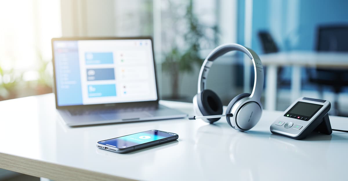 Assistant vocal IA en environnement professionnel avec tableau de bord d'appels et prise de rendez-vous
