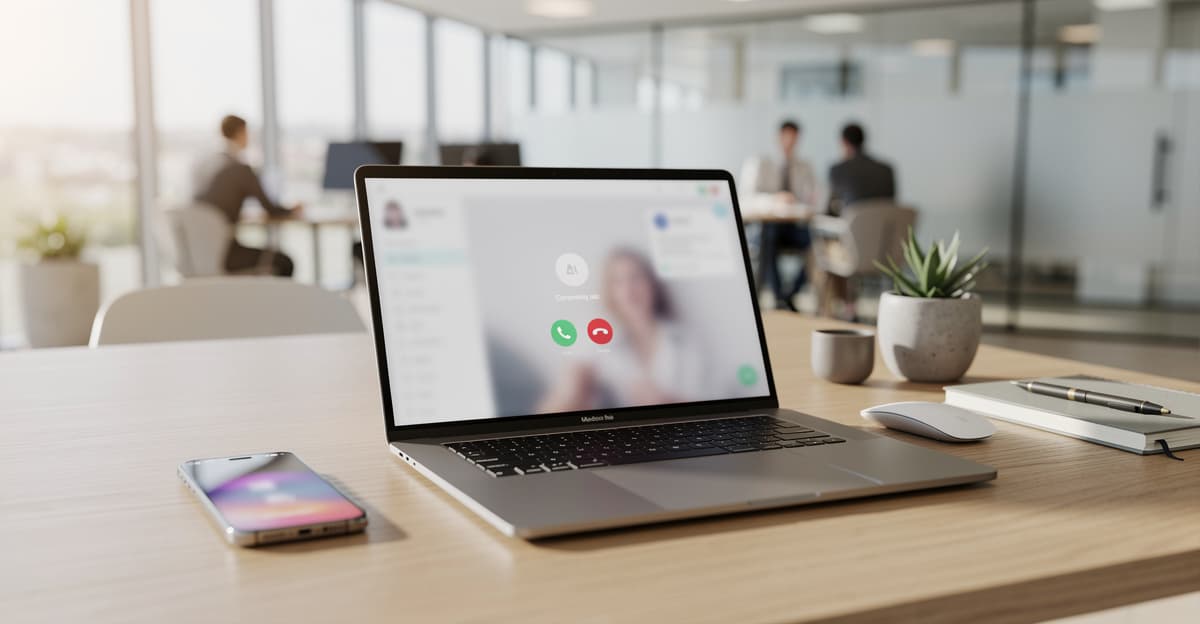 Bureau professionnel PME avec téléphone et tableau de bord d'appels pour gérer la permanence téléphonique PME