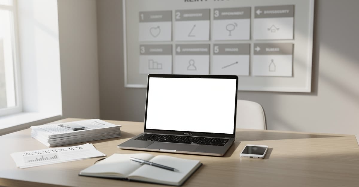 Bureau d’artisan avec devis, téléphone et tableau de suivi pour la qualification devis